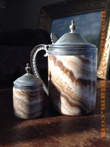 Agate tankard and salt